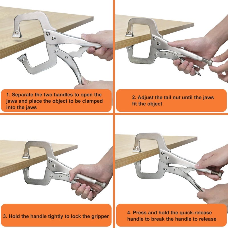 GENHAKON 5 Pack 11 Inch C Clamp Locking Pliers,Locking C Clamp, Adjustable Nickel Plated C Pliers For Wood Working, Welding, Electrician Maintenance and more, by - Image 5